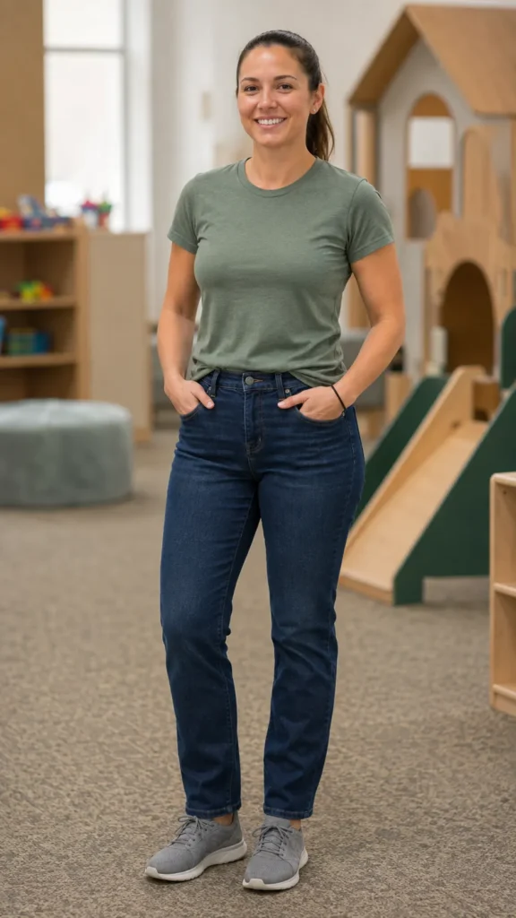 What to Wear as an RBT: 18 Work Outfit Ideas That Survive a Full ABA Session 6 Denim and Tee Day