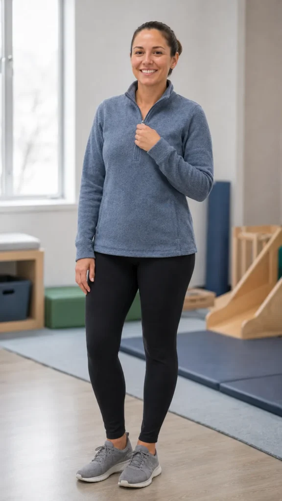 What to Wear as an RBT: 18 Work Outfit Ideas That Survive a Full ABA Session 18 Fleece Layer and Leggings