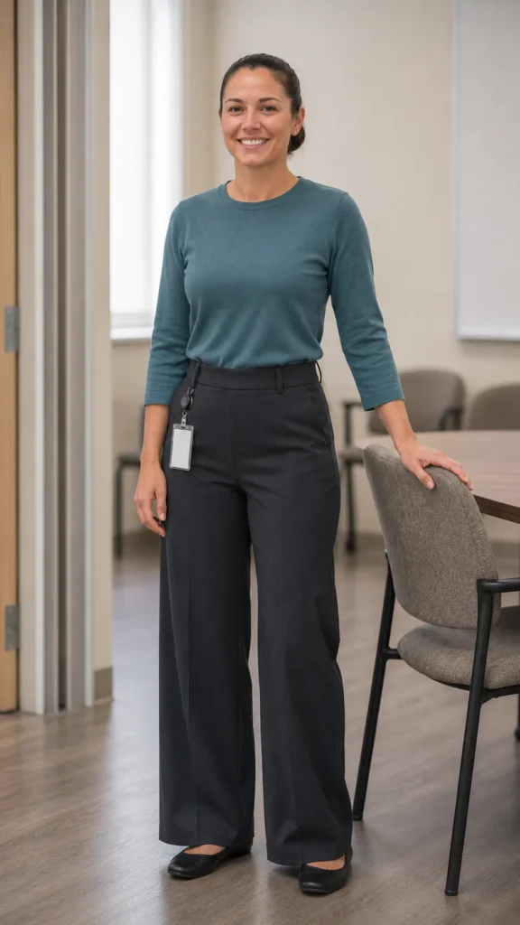 What to Wear as an RBT: 18 Work Outfit Ideas That Survive a Full ABA Session 14 Wide Leg Pants and Tucked Blouse